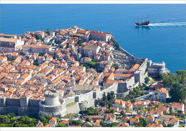 Elevated view over Stari Grad (Old Town), Dubrovnik, Dalmatia, Croatia