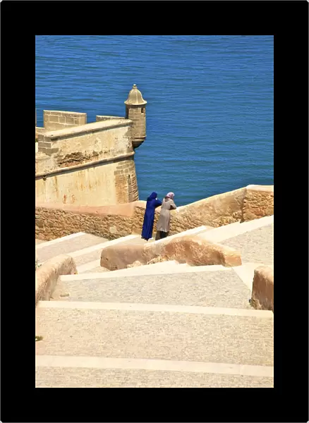 Two People On City Walls, Oudaia Kasbah, Rabat, Morocco, North Africa