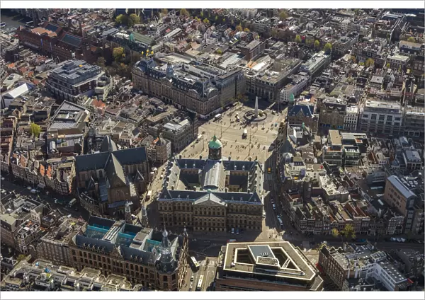 Aerial view of Dam Square and the Old City Centre Amsterdam, Netherlands