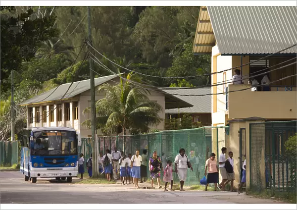 Seychelles, Mahe Island, Anse Royale, start of the school day (NR)