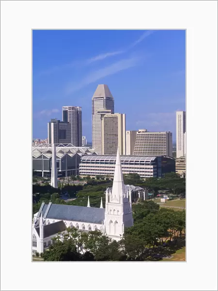 St. Andrews Anglican cathedral and modern city skyline, Singapore, South East Asia