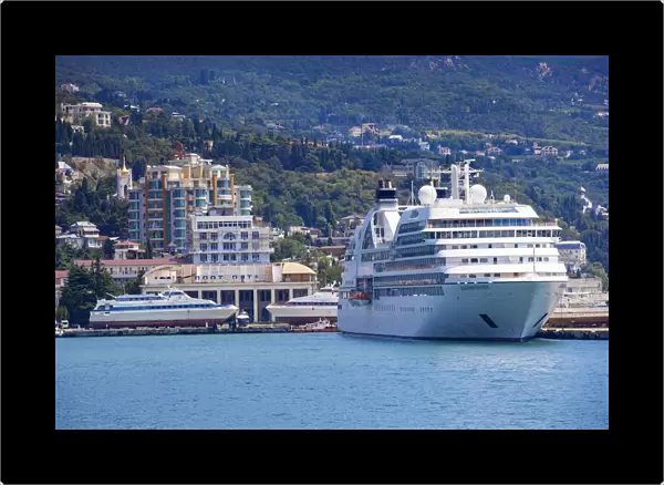 Ukraine, Crimea, Yalta, Yalta embankment, Cruise ship docked at Yalta Cruise ship port