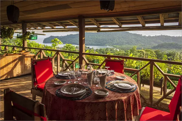 Africa, SA£o Toma and Principe. Table setting at Roca Sao Joao dos Angolares