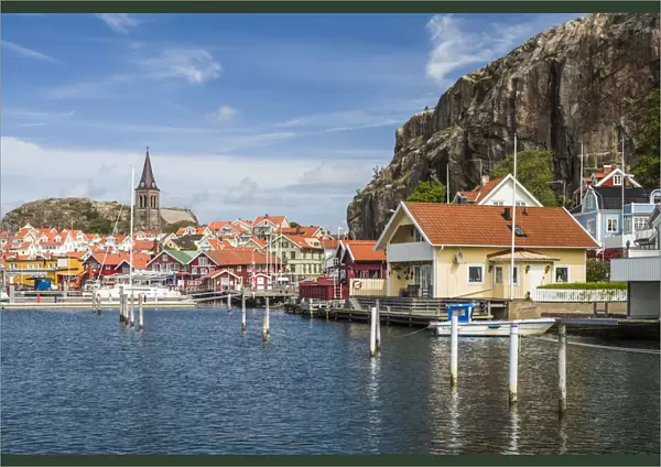 Sweden, Bohuslan, Fjallbacka, town church and port
