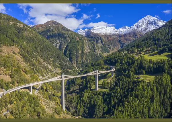 Aerial view on Ganter bridge of Simplon pass road, Valais, Switzerland