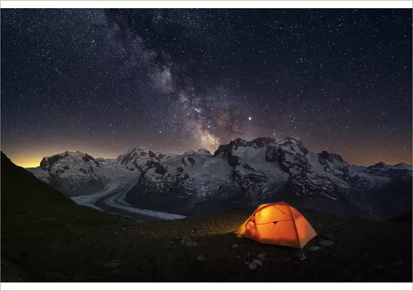 Night view of the Swiss side of Monte Rosa Massif close to Riffelsee Lake (Zermatt