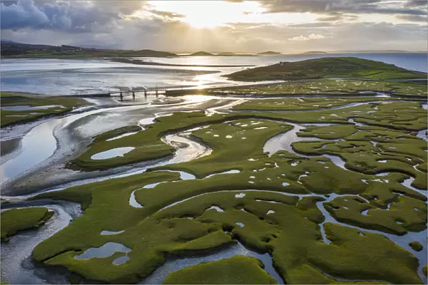 Aerial view of the wetlands of Mulranny, Achill Island, County Mayo, Connacht province