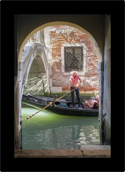 Bridge with canal and gondola, Venice, Veneto, Italy