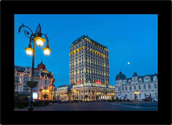 Europe square at twilight in the center of the city of Batumi. Adjara region, Georgia