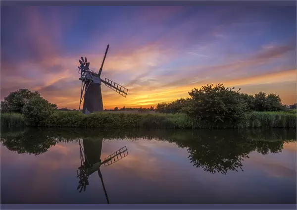 Turf Fen Mill at Sunset, How Hill, Norfolk, England