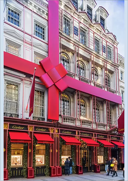 England, London, New Bond Street, Cartier Store with Christmas Decorations