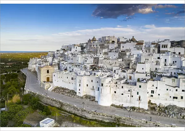 Whitewashed houses of Ostuni old town, aerial view, province of Brindisi, Salento, Apulia