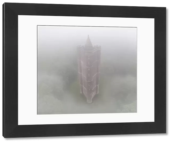 Ethereal mist surrounding King Alfreds Tower, Bruton, Somerset, England