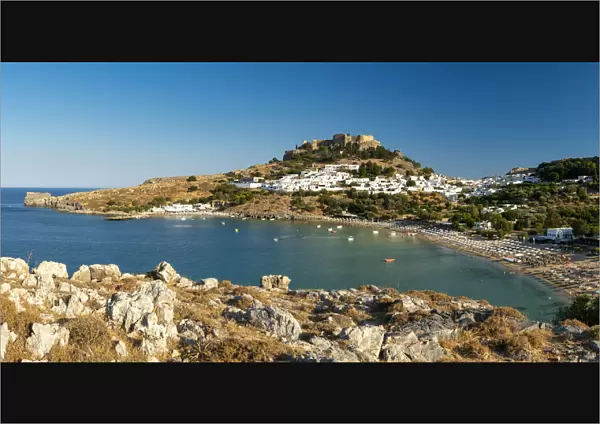 Lindos Acropolis & Megali Paralia Beach, Rhodes, Dodecanese Islands, Greece