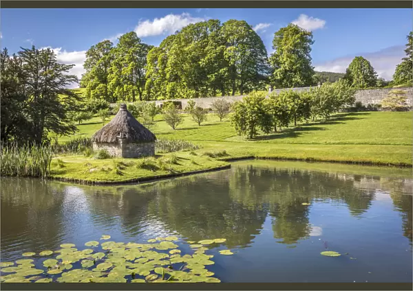Water lily pond in the Hercules Garden of Blair Castle & Garden, Perth and Kinross
