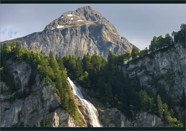 Switzerland, Berner Oberland, Oltschibach waterfall, Wandelhorn mountain