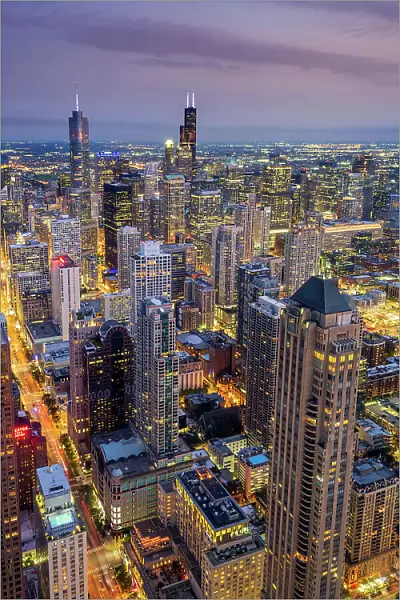 Aerial view of downtown skyline, Chicago, Illinois, USA