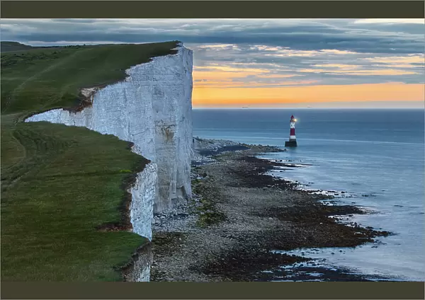 Sunrise at Beachy Head lighthouse, Eastbourne, Beachy Head, East Sussex, United Kingdom