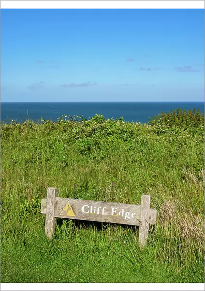 Cliff Edge Warning, Beachy Head Cliffs, Eastbourne, East Sussex, England, United Kingdom