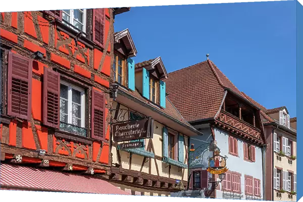 Half-timbered houses at Ribeauville, Haut-Rhin, Alsace, Alsace-Champagne-Ardenne-Lorraine, Grand Est, France