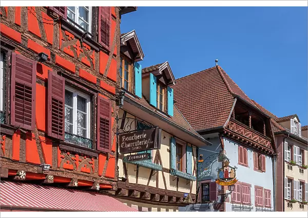 Half-timbered houses at Ribeauville, Haut-Rhin, Alsace, Alsace-Champagne-Ardenne-Lorraine, Grand Est, France