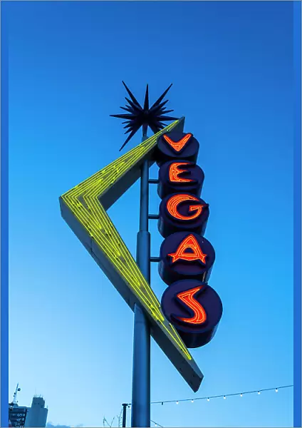 Vegas sign, Fremont Street, Downtown, Las Vegas, Nevada, USA