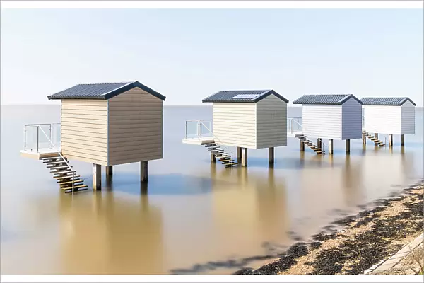 Osea beach huts, Maldon, Essex, England
