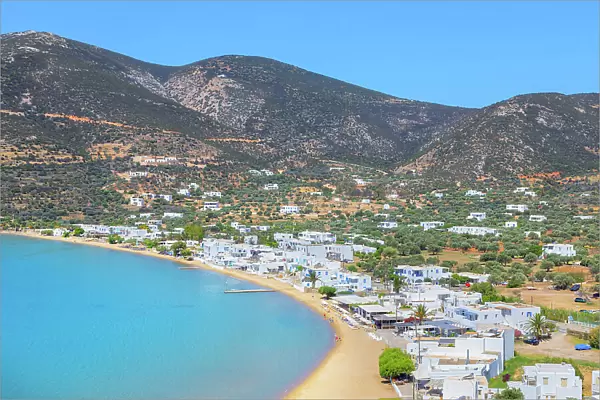 Platis Gialos beach, high angle view, Platis Gialos, Sifnos Island, Cyclades Islands, Greece
