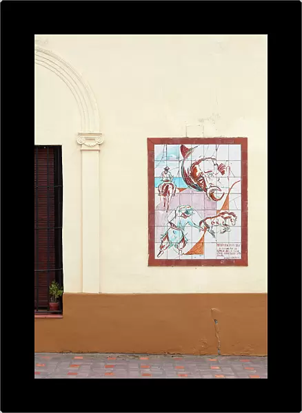 A gaucho artwork on the wall of the Art Museum 'La Recova' by Argentine artist Miguelangel Gasparini, San Antonio de Areco, Buenos Aires province, Argentina