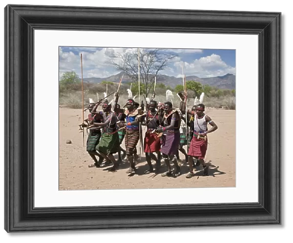 Pokot warriors celebrate an Atelo ceremony. The Pokot are pastoralists speaking a Southern Nilotic language