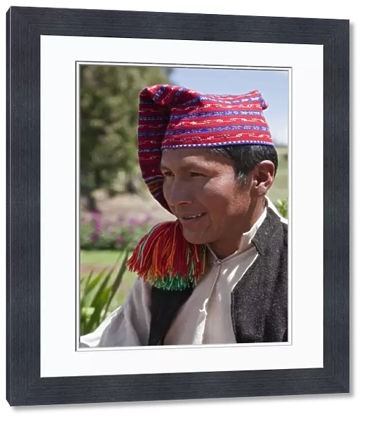 Peru, A Quechua-speaking man on Taquile Island wearing traditional dress