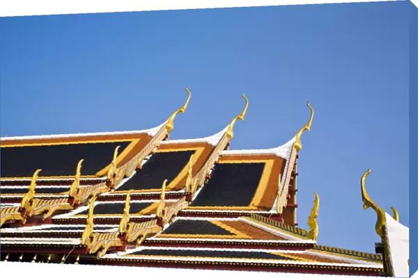 Thailand, Bangkok. Roof detail at Wat Phra Kaew (Temple of the Emerald Buddha)