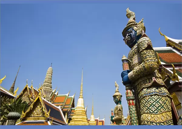 Thailand, Bangkok. Thotkhirithon (demon guardian or Yaksha) at Wat Phra Kaew