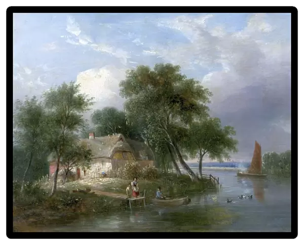 River Scene (Cottage and Trees)