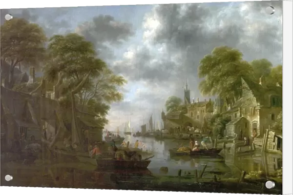 River Scene with Boats and Figures