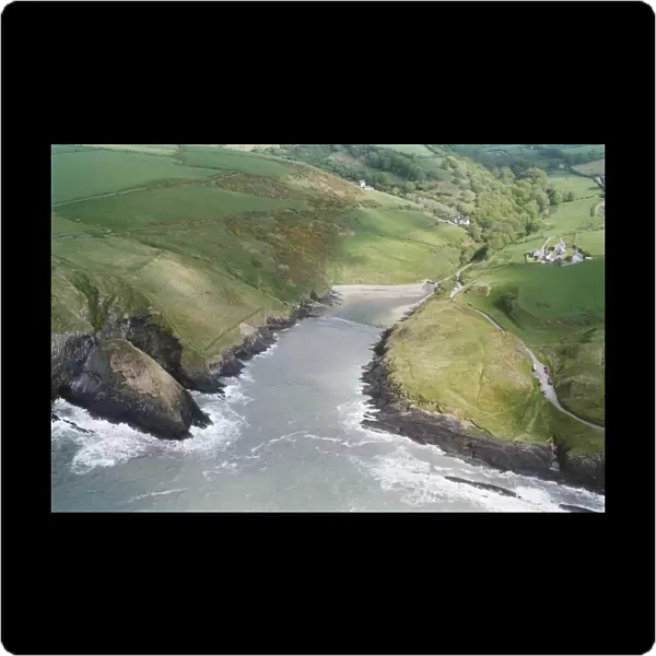 Aerial view of Ceibwr beach, north Pembrokeshire, Wales, UK