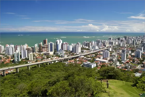 Panoramic view of Vila Velha, with Third Bridge and its emerald sea, Esp rito Santo, southeast Brazil