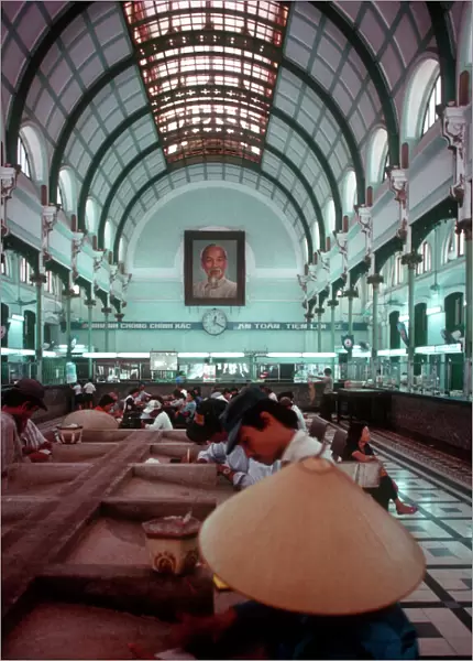 10002904. vietnam, ho chi minh city, post office interior depicting glass canopy