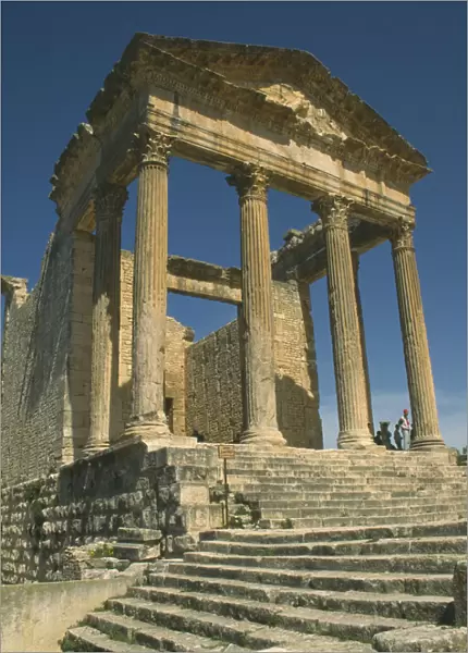 10029617. TUNISIA Dougga Second century AD Roman ruined city. Capitol Temple