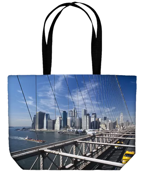 20056978. USA New York New York City View of Manhattan skyline from Brooklyn Bridge