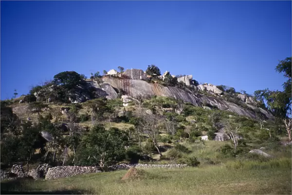 20064424. ZIMBABWE Landscape Great Zimbabwe Ruins. Granite fortifications on hilltop