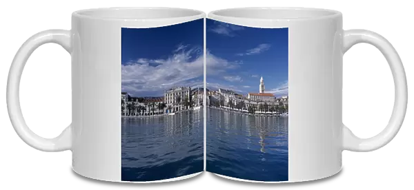 CROATIA, Dalmatia, Split Harbour and waterfront with St Domnius Cathedral spire behind