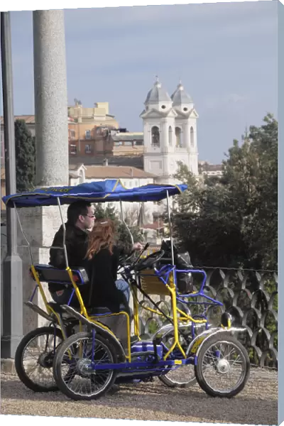 Italy, Lazio, Rome, Centro Storico, Pincio Gardens, cyclists taking in the view