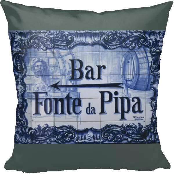 20088158. PORTUGAL Sintra Detail of typical blue tiles advertising Bar Fonte da Pipa
