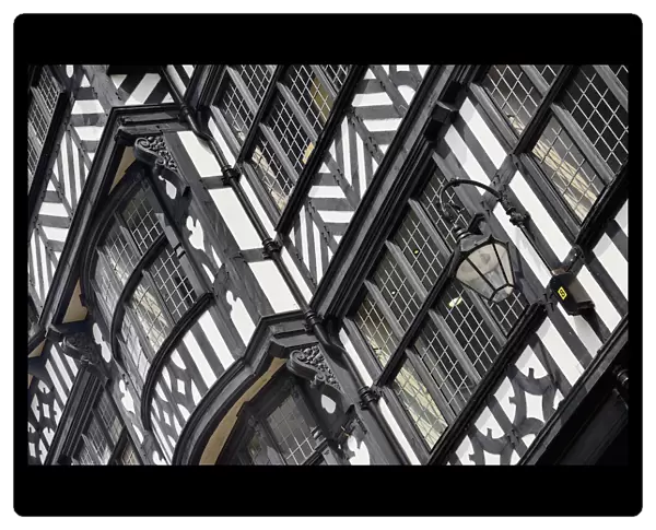 England, Cheshire, Chester, The Rows on Bridge Street, Black and White architectural patterns