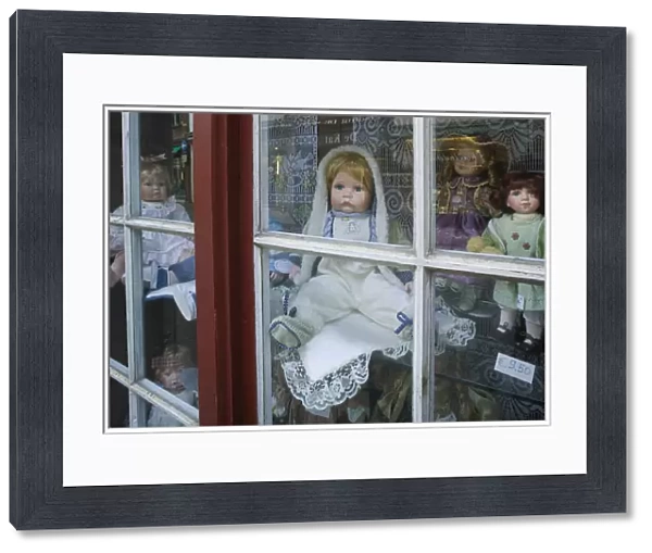 20074337. BELGIUM West Flanders Bruges Assorted porcelain dolls in a shop window
