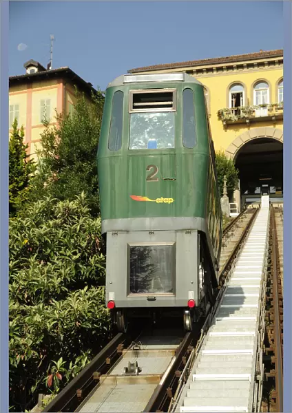 Italy, Piedmont, Biella, funicular train between Biella Piano & Piazzo