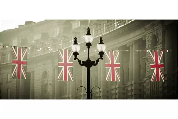 UK, England, London, Regent Street, Union Jack Flags marking the Royal Wedding of Prince William