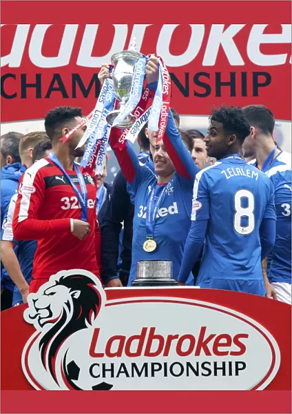 Rangers Football Club: Barrie McKay Celebrates Championship Win with Ladbrokes Trophy Lift at Ibrox Stadium