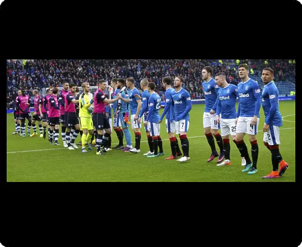 Friendly Rivalry: Rangers and Dundee Players Unite in a Pre-Match Handshake at Ibrox Stadium (Scottish Cup Champions 2003)